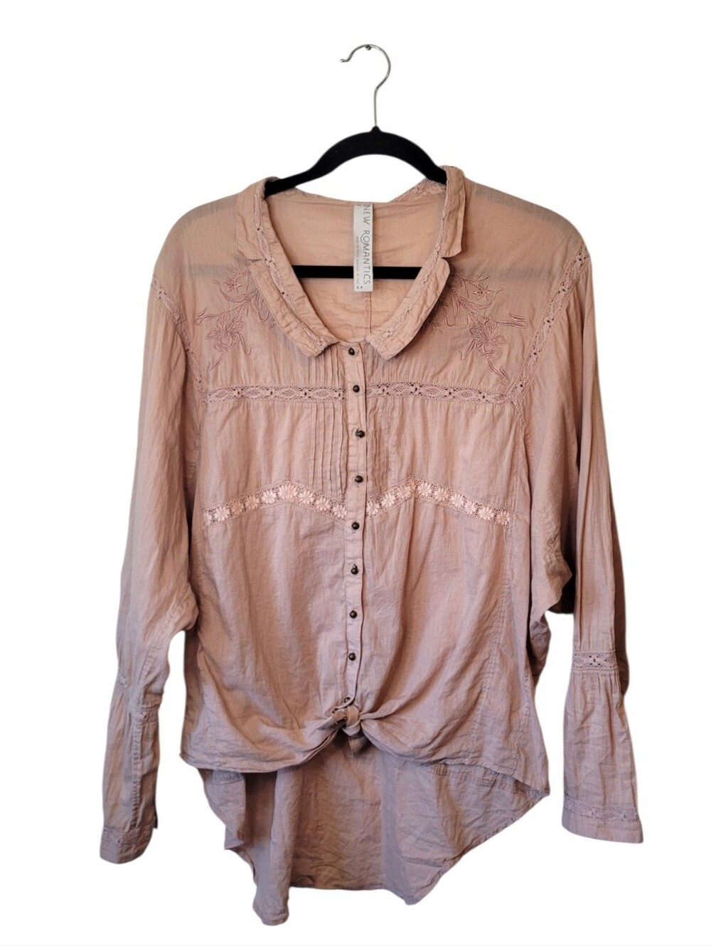 Free People New Romantics Blush Pink Button-Front Embroidered Women's Top Size S
